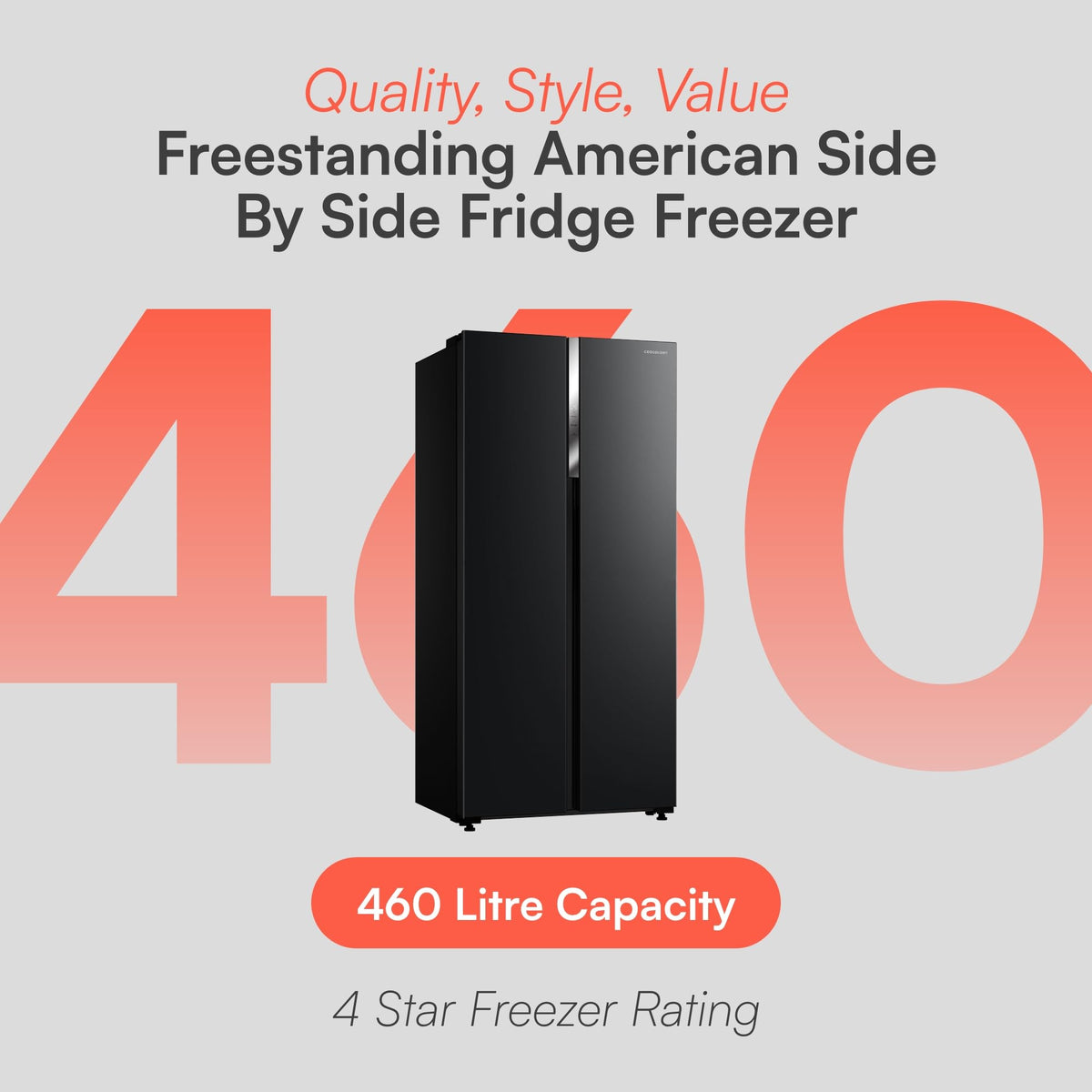 Cookology CSBS460BK 177.5cm Freestanding American Side-by-Side Fridge Freezer in Black